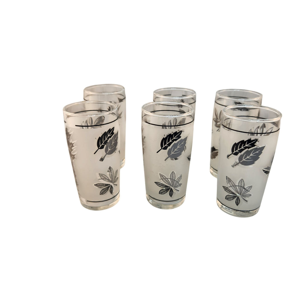 Set Of 4 Vintage Libbey Silver Foliage Juice Glasses 6 Oz Mid-Century Modern Design