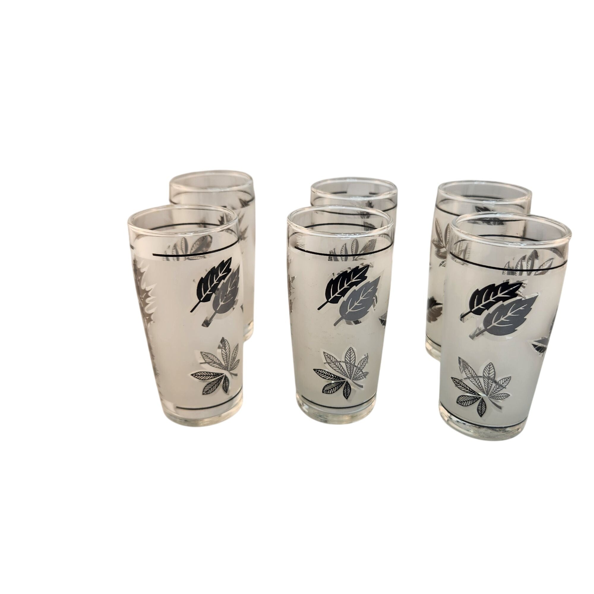 Set Of 4 Vintage Libbey Silver Foliage Juice Glasses 6 Oz Mid-Century Modern Design