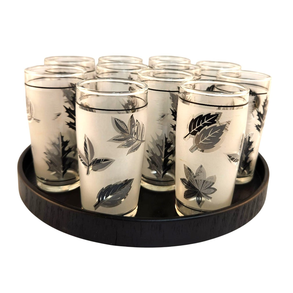 Set Of 4 Vintage Libbey Silver Foliage Juice Glasses 6 Oz Mid-Century Modern Design