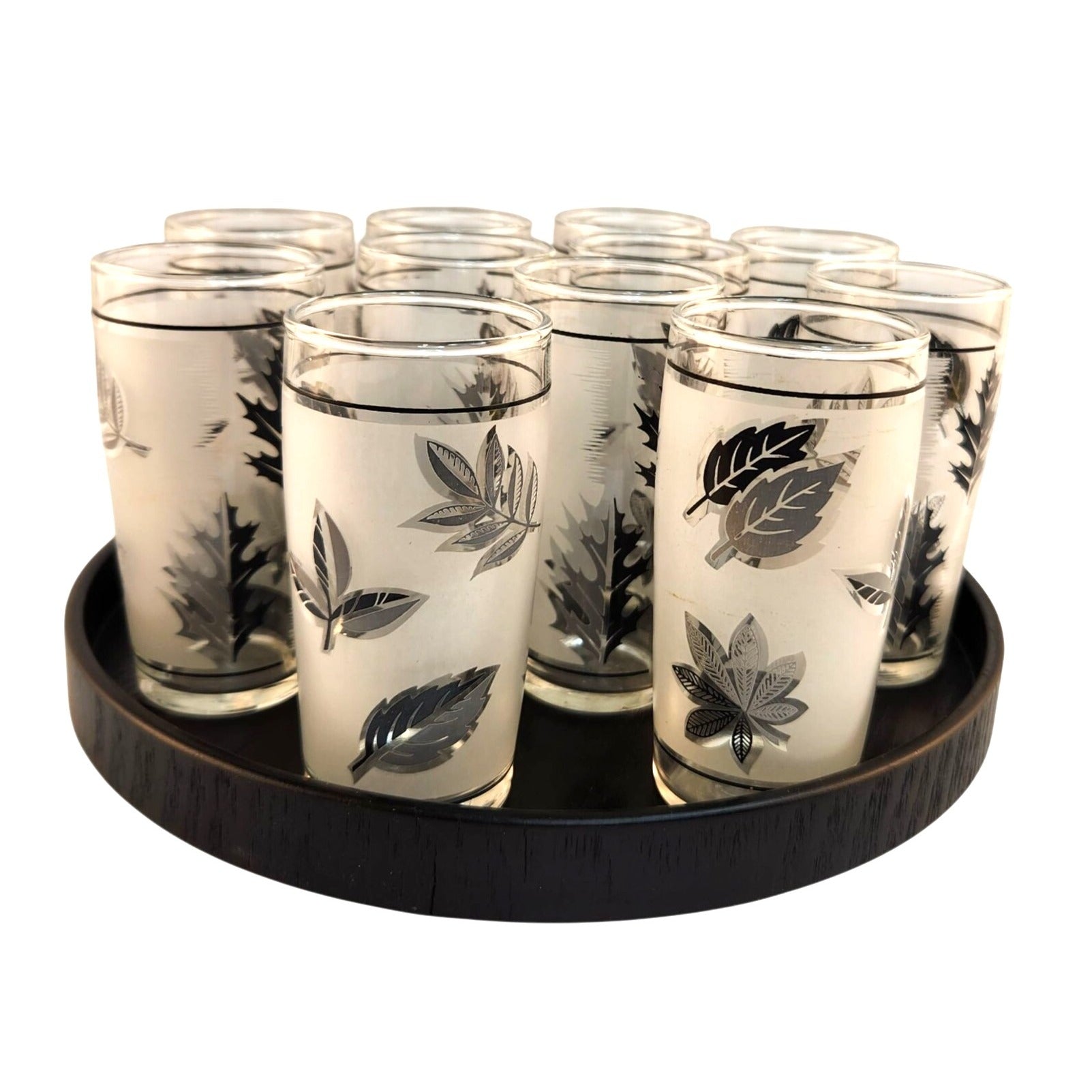 Set Of 4 Vintage Libbey Silver Foliage Juice Glasses 6 Oz Mid-Century Modern Design