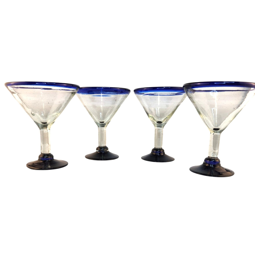 Dos Sueños Mexican Hand Blown Cobalt Blue Margarita Glasses Set of 4