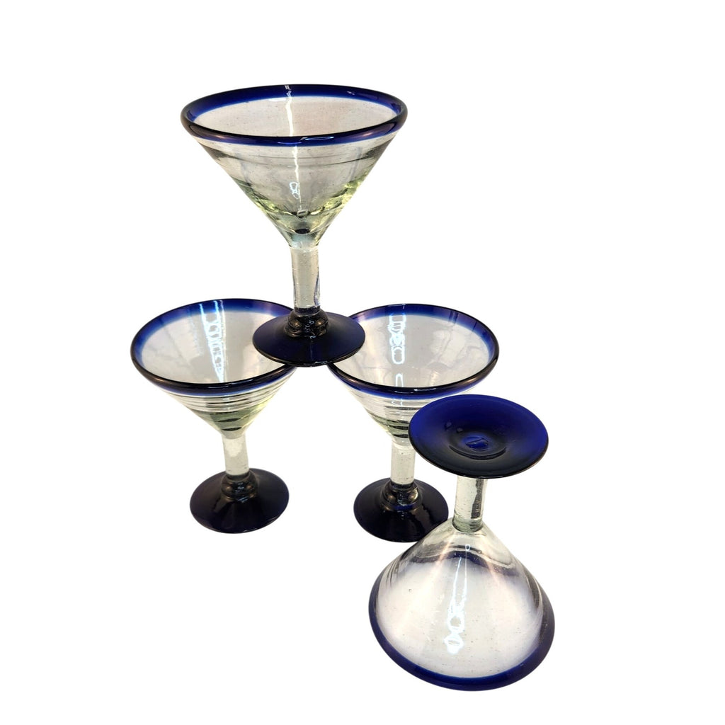 Dos Sueños Mexican Cobalt Rim Margarita Martini Glasses Set of 4