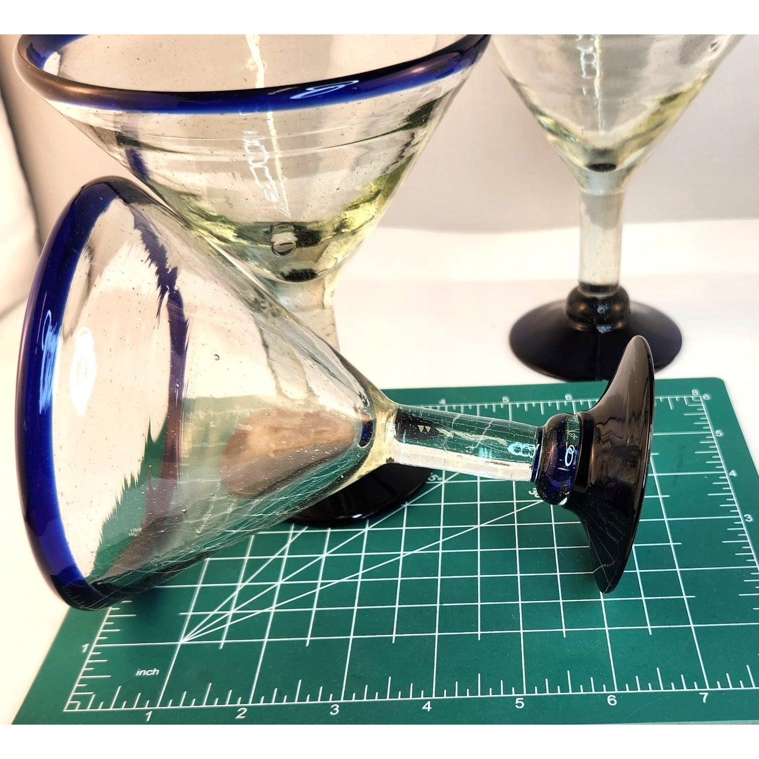 Dos Sueños Mexican Cobalt Rim Margarita Martini Glasses Set of 4