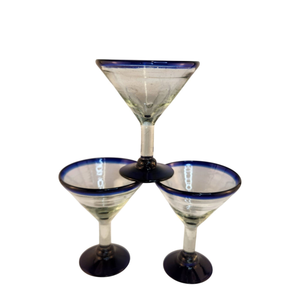 Dos Sueños Mexican Cobalt Rim Margarita Martini Glasses Set of 4