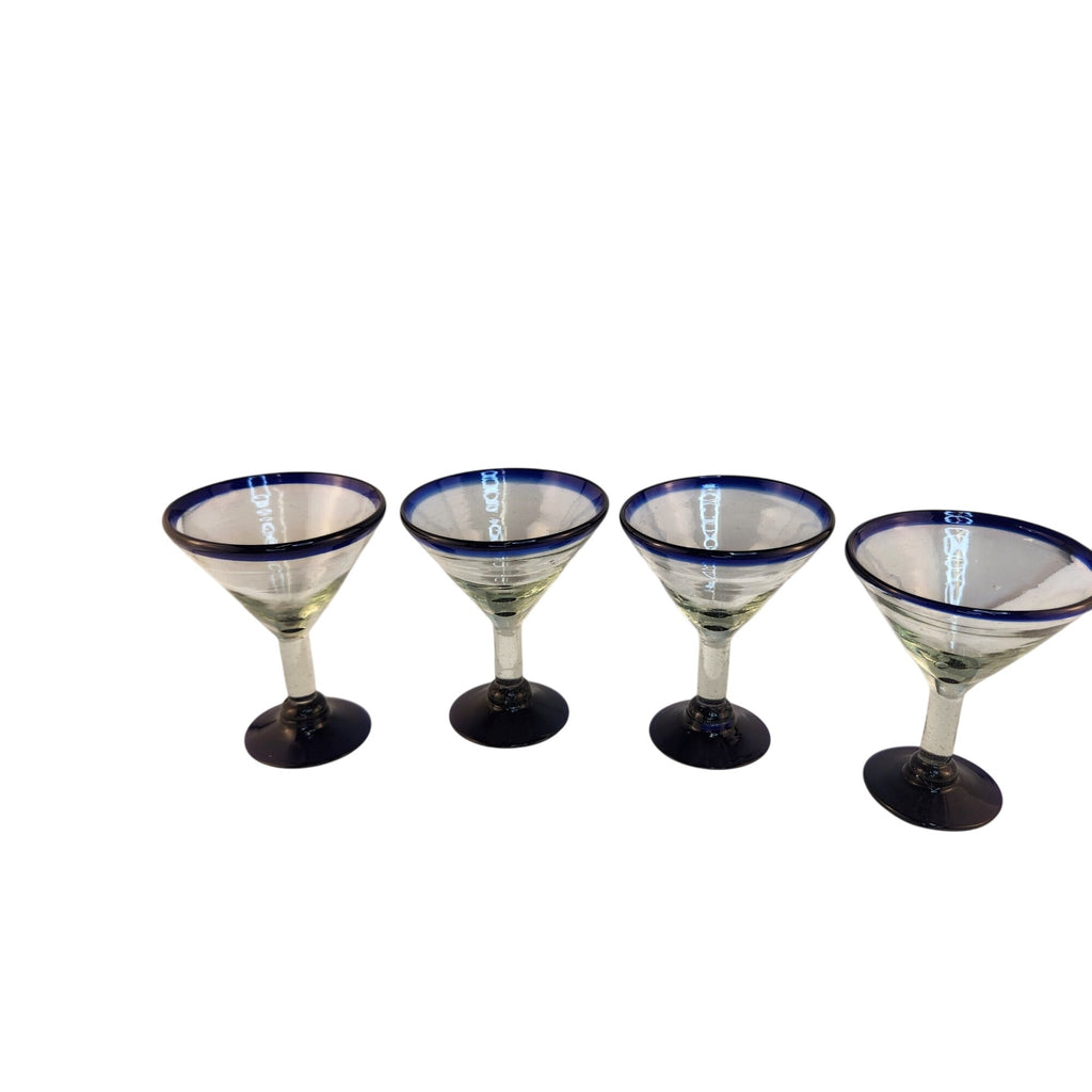 Dos Sueños Mexican Cobalt Rim Margarita Martini Glasses Set of 4