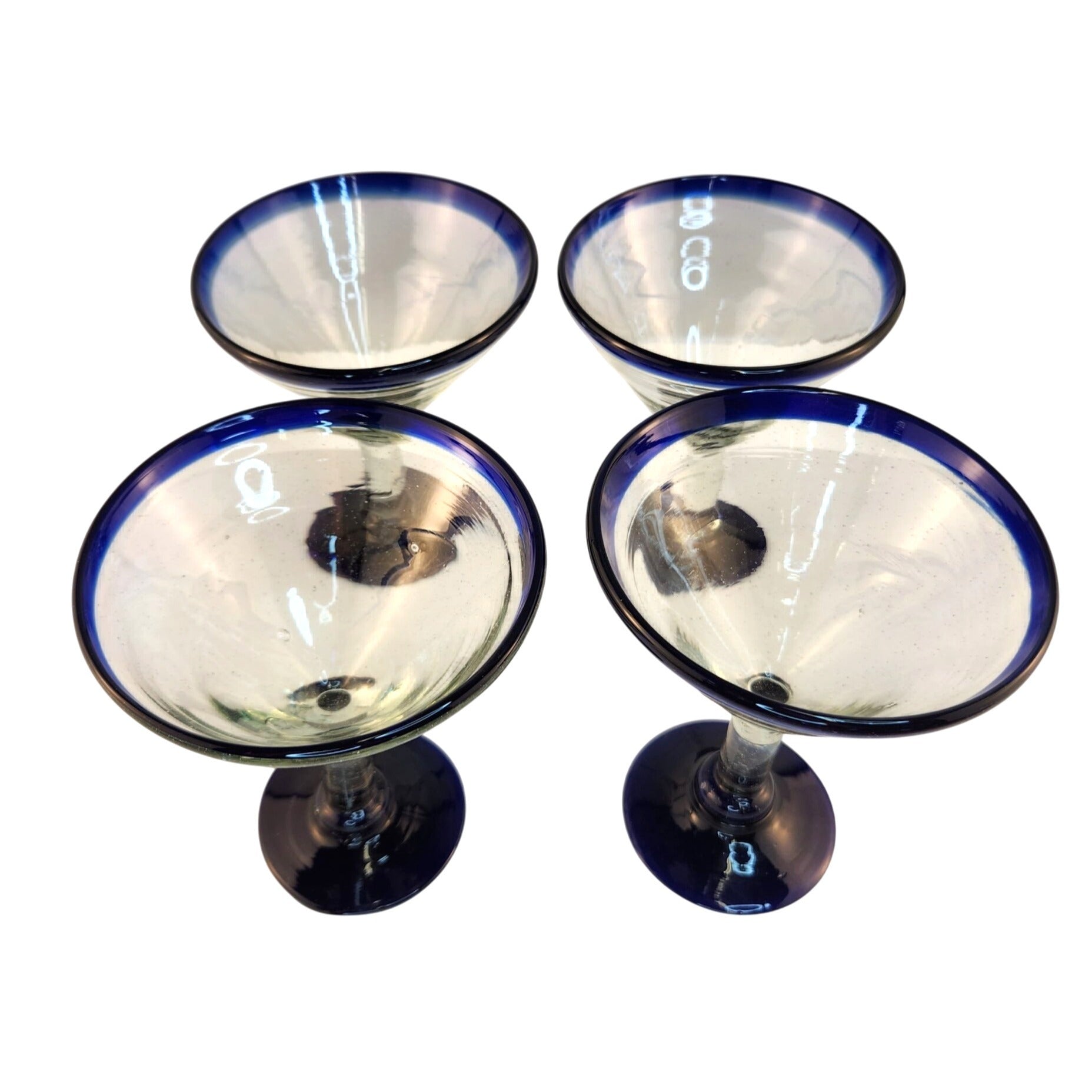 Dos Sueños Mexican Cobalt Rim Margarita Martini Glasses Set of 4
