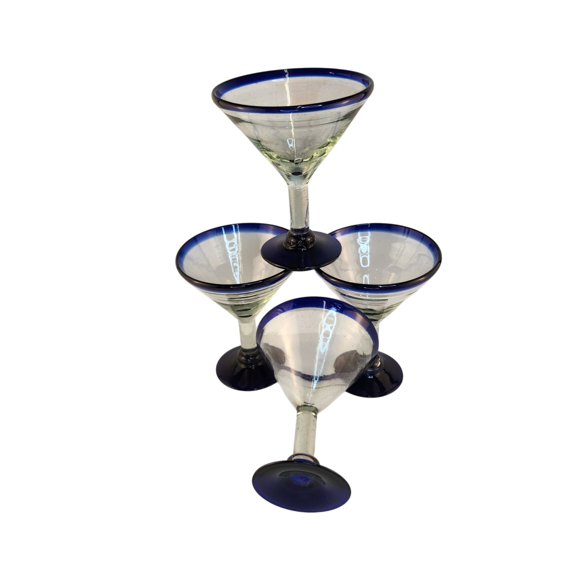 Dos Sueños Mexican Cobalt Rim Margarita Martini Glasses Set of 4