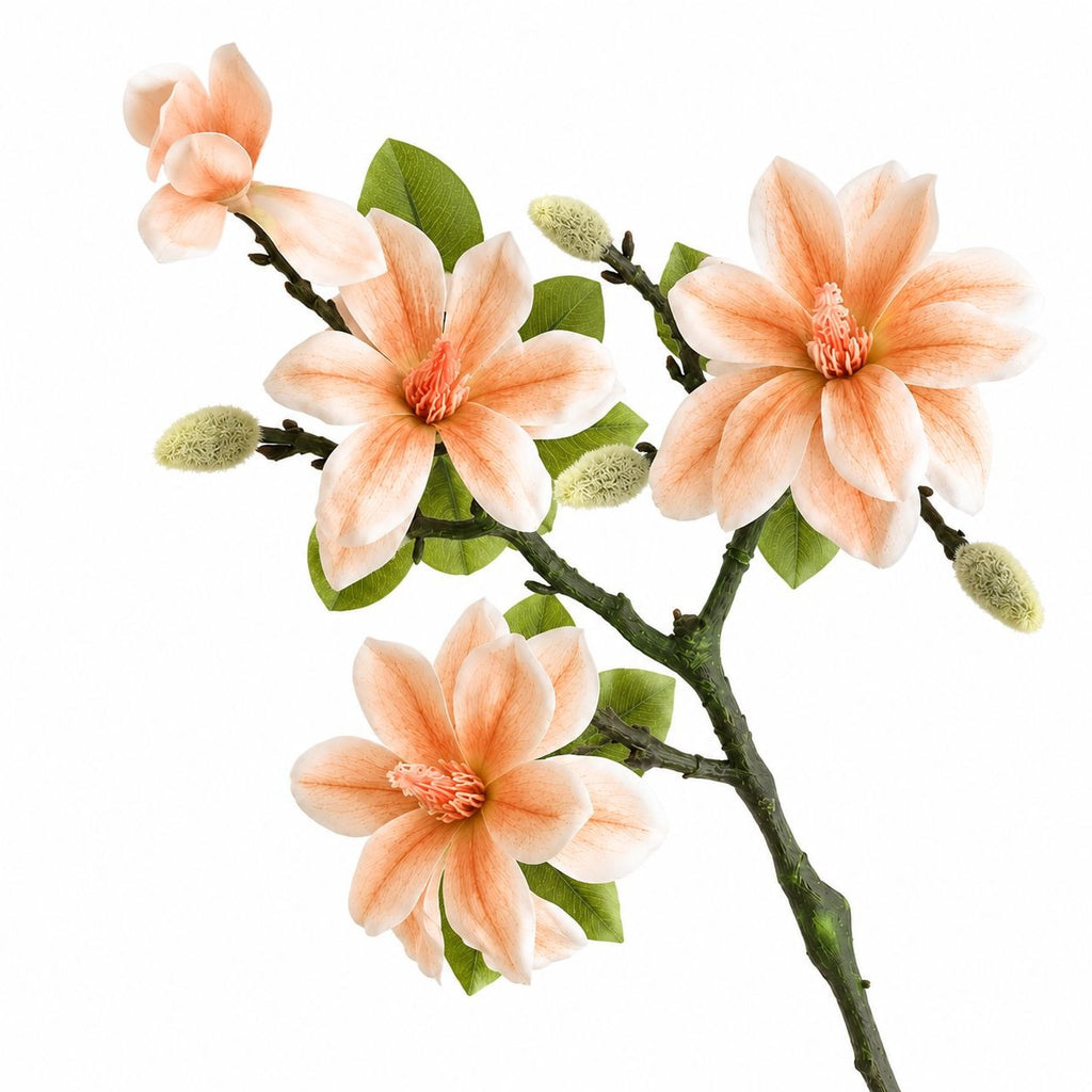 Real Touch Peach Magnolia Stem, Artificial Magnolia Branch, Faux Magnolia Flower, 22 Inch Floral Stem, Spring Wedding Decor, Farmhouse Decor