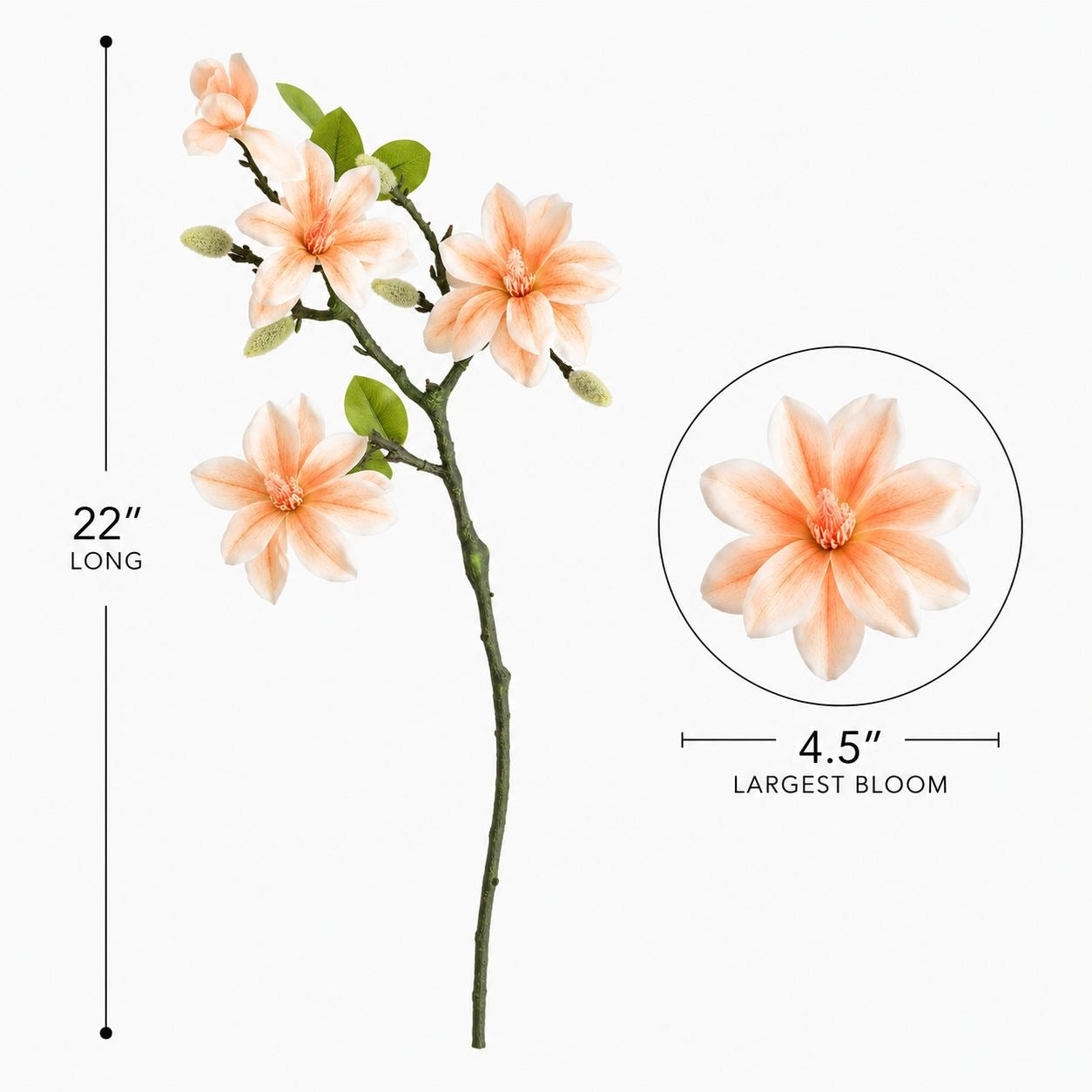 Real Touch Peach Magnolia Stem, Artificial Magnolia Branch, Faux Magnolia Flower, 22 Inch Floral Stem, Spring Wedding Decor, Farmhouse Decor