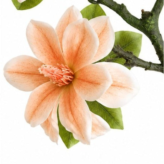 Real Touch Peach Magnolia Stem, Artificial Magnolia Branch, Faux Magnolia Flower, 22 Inch Floral Stem, Spring Wedding Decor, Farmhouse Decor