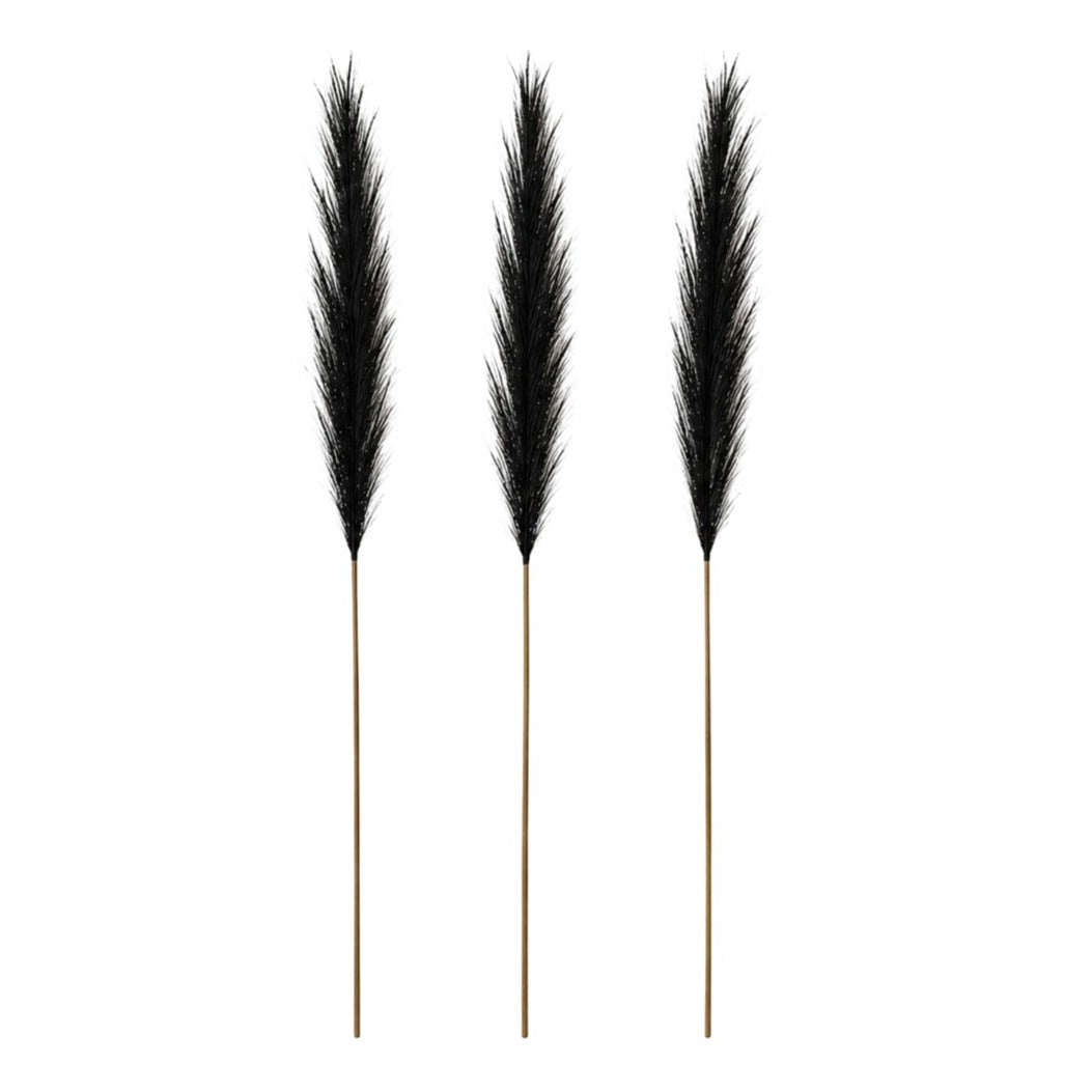 Black Pampas Grass Decor Set of 3 Faux Pampas Stems Gothic Decor Dark Academia Halloween Decor Wedding Centerpiece Boho Decor