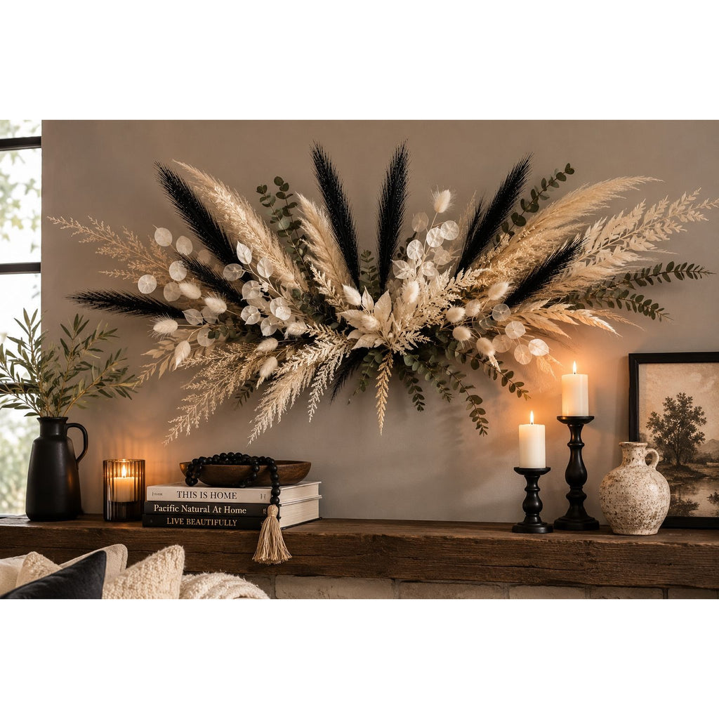 Black Pampas Grass Decor Set of 3 Faux Pampas Stems Gothic Decor Dark Academia Halloween Decor Wedding Centerpiece Boho Decor