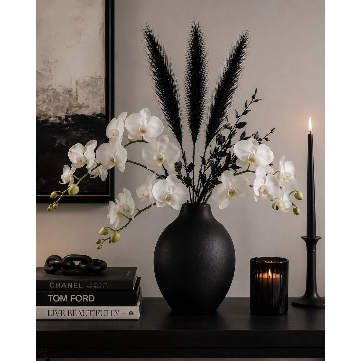 Black Pampas Grass Decor Set of 3 Faux Pampas Stems Gothic Decor Dark Academia Halloween Decor Wedding Centerpiece Boho Decor