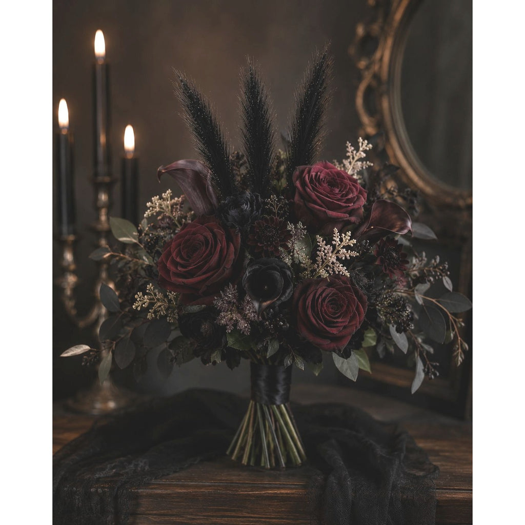 Black Pampas Grass Decor Set of 3 Faux Pampas Stems Gothic Decor Dark Academia Halloween Decor Wedding Centerpiece Boho Decor