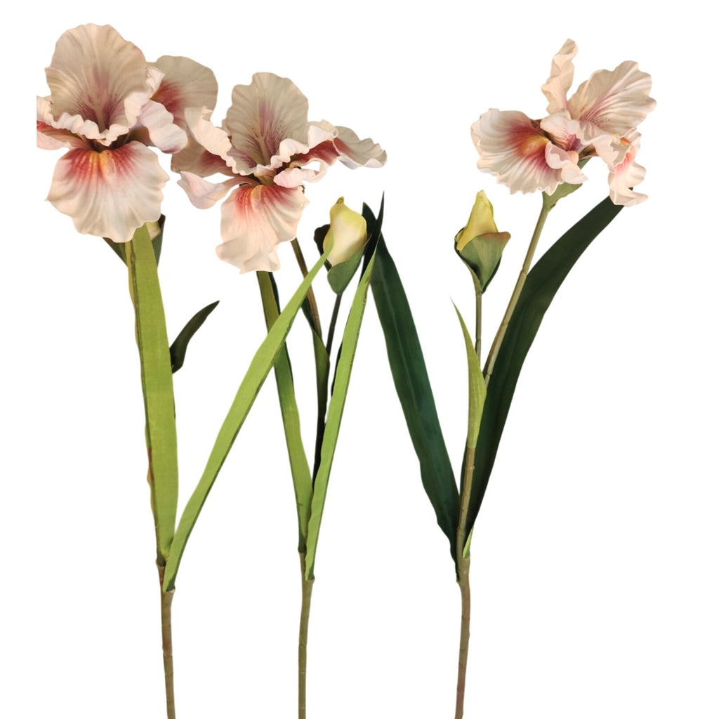 Artificial Iris Flower 33 Inch Tall White Pink Faux Iris Stem Hand Painted Look Floral Decor