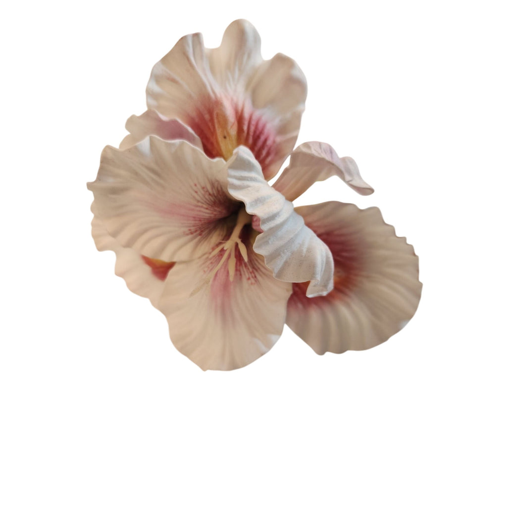 Artificial Iris Flower 33 Inch Tall White Pink Faux Iris Stem Hand Painted Look Floral Decor
