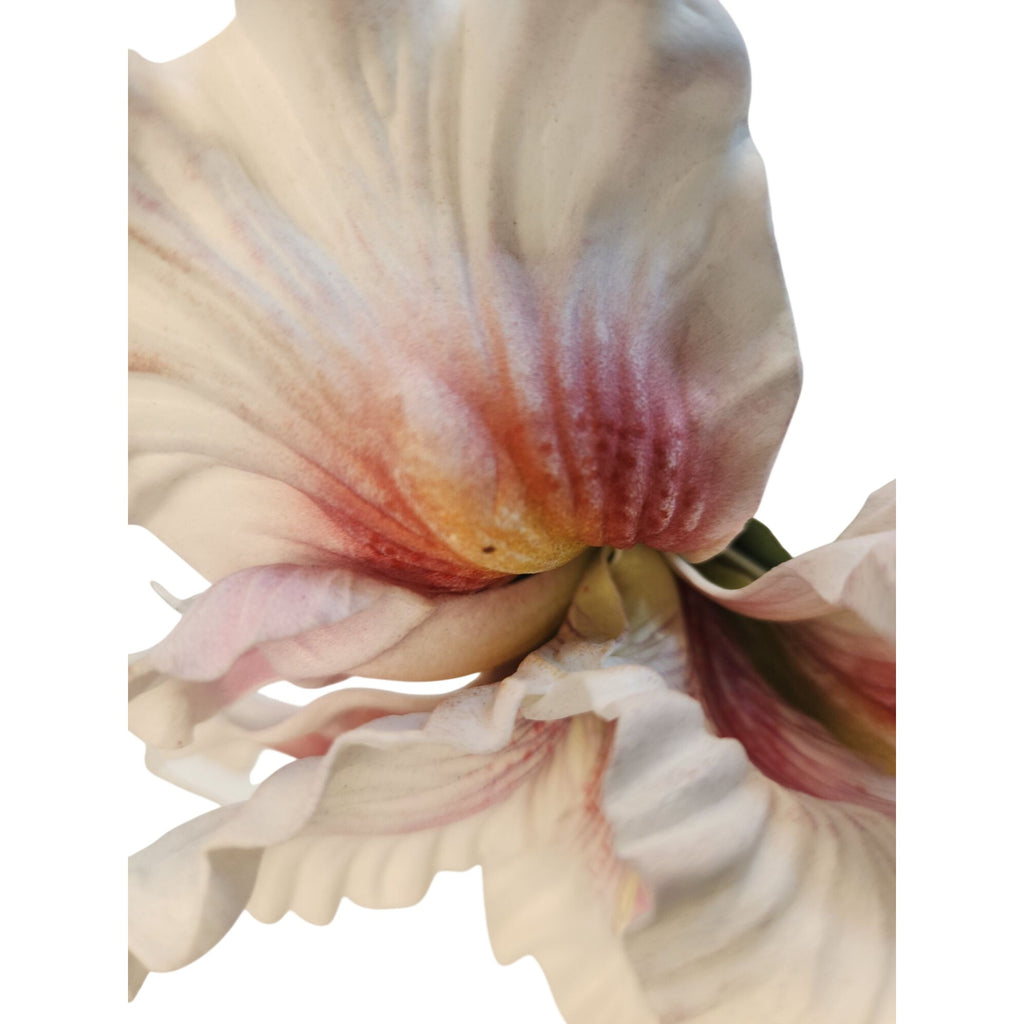 Artificial Iris Flower 33 Inch Tall White Pink Faux Iris Stem Hand Painted Look Floral Decor
