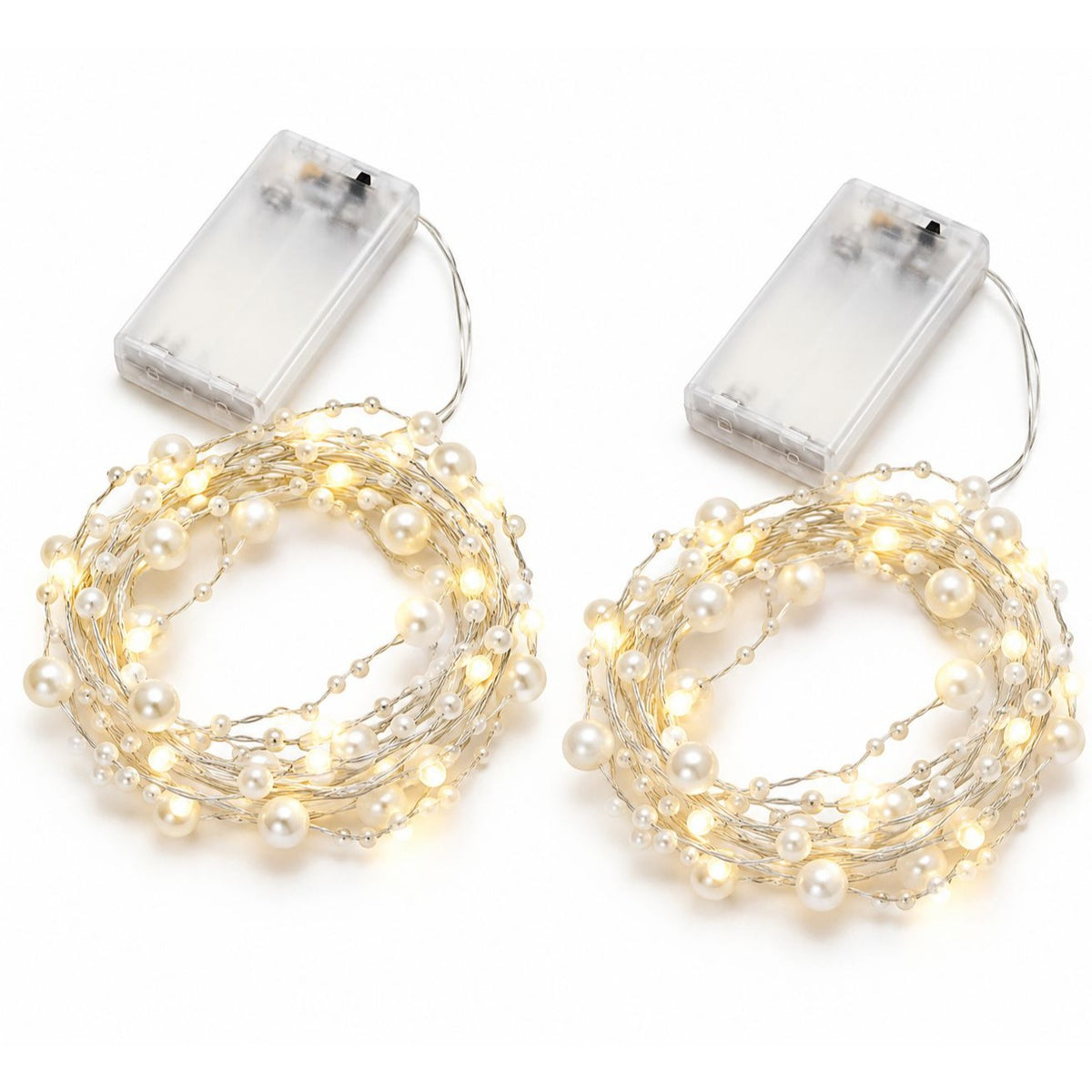 2 Pack Pearl LED String Lights 6 Ft 20 LED Warm White Battery Wedding Decor