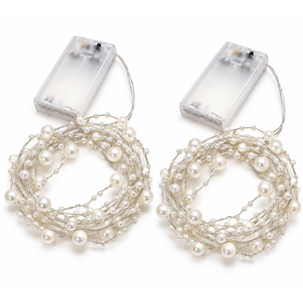2 Pack Pearl LED String Lights 6 Ft 20 LED Warm White Battery Wedding Decor