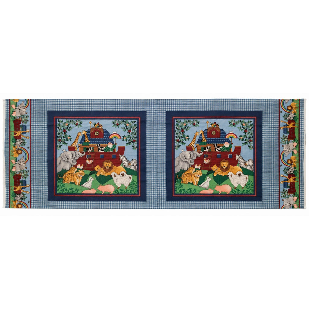 Vintage 1995 Cranston Noah's Ark Fabric Panel, 44x18 Cotton Nursery Quilt