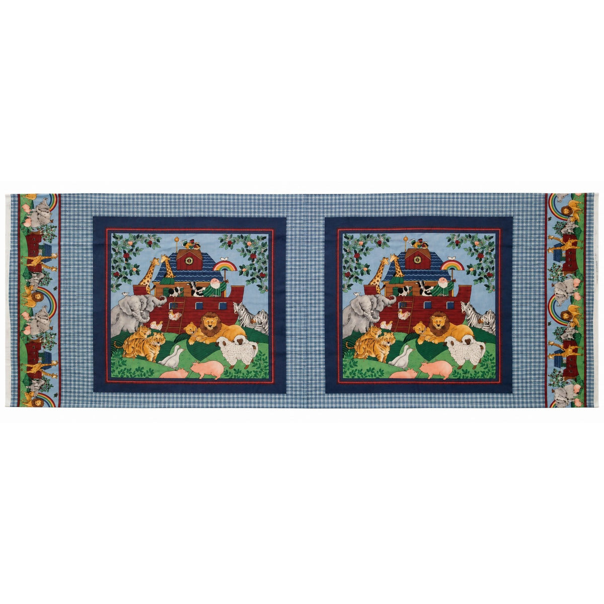 Vintage 1995 Cranston Noah's Ark Fabric Panel, 44x18 Cotton Nursery Quilt