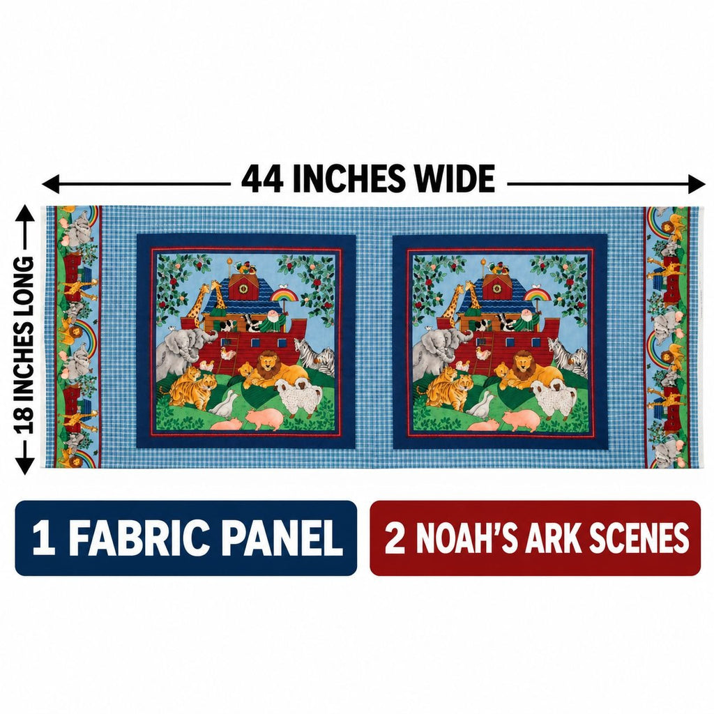 Vintage 1995 Cranston Noah's Ark Fabric Panel, 44x18 Cotton Nursery Quilt