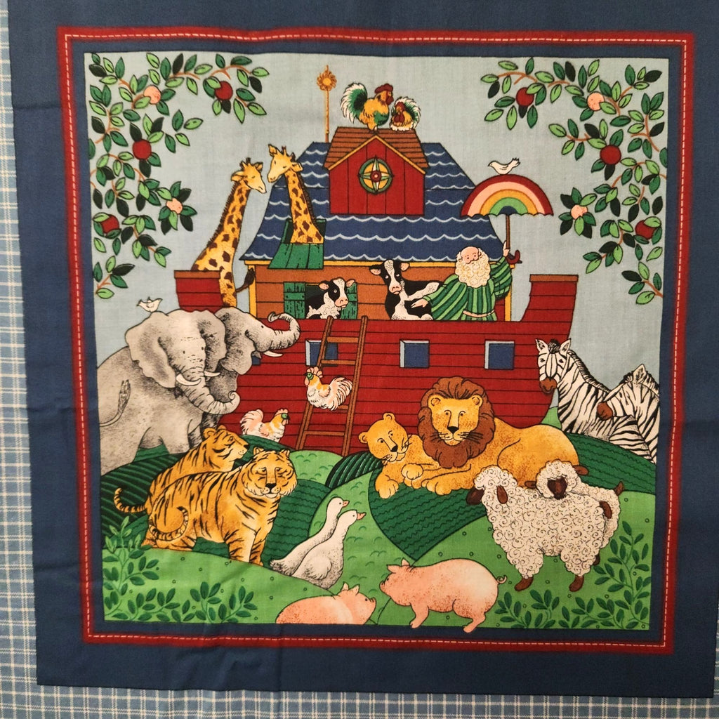 Vintage 1995 Cranston Noah's Ark Fabric Panel, 44x18 Cotton Nursery Quilt