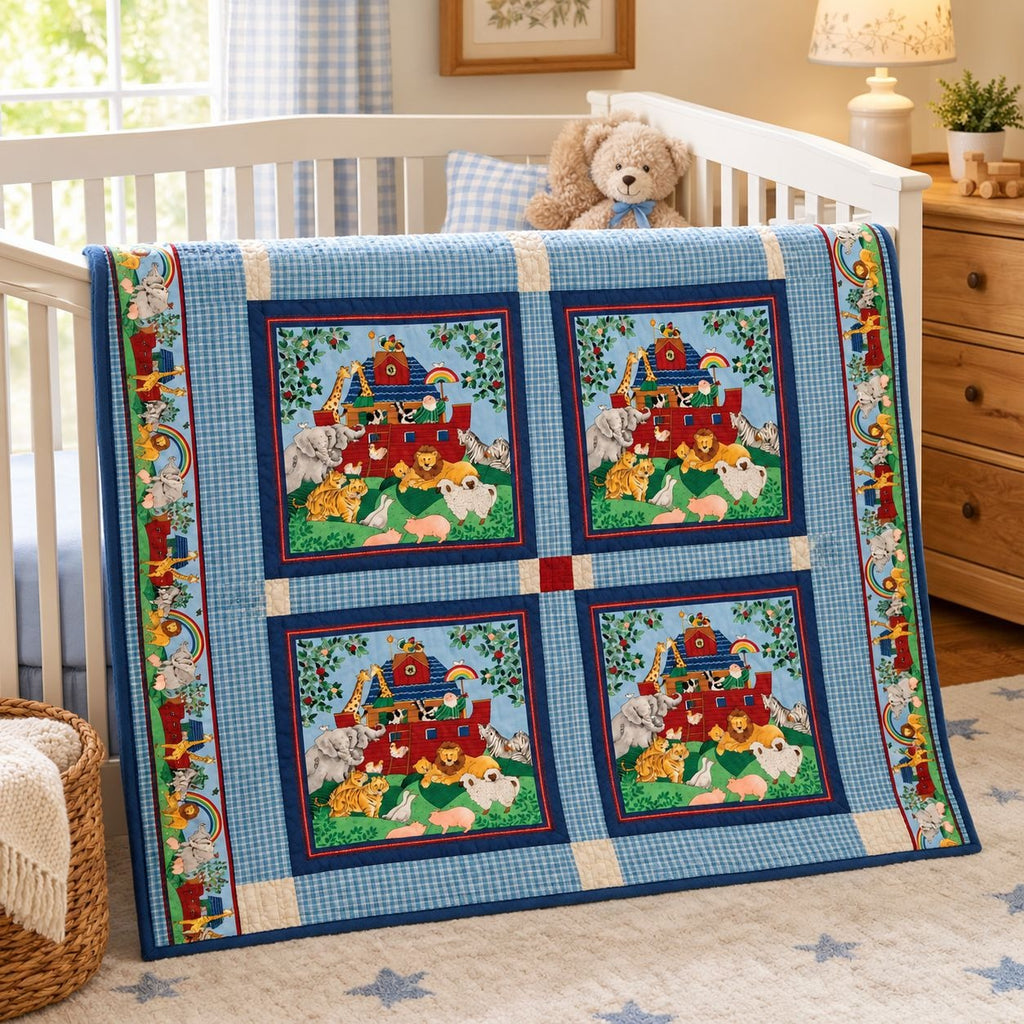 Vintage 1995 Cranston Noah's Ark Fabric Panel, 44x18 Cotton Nursery Quilt