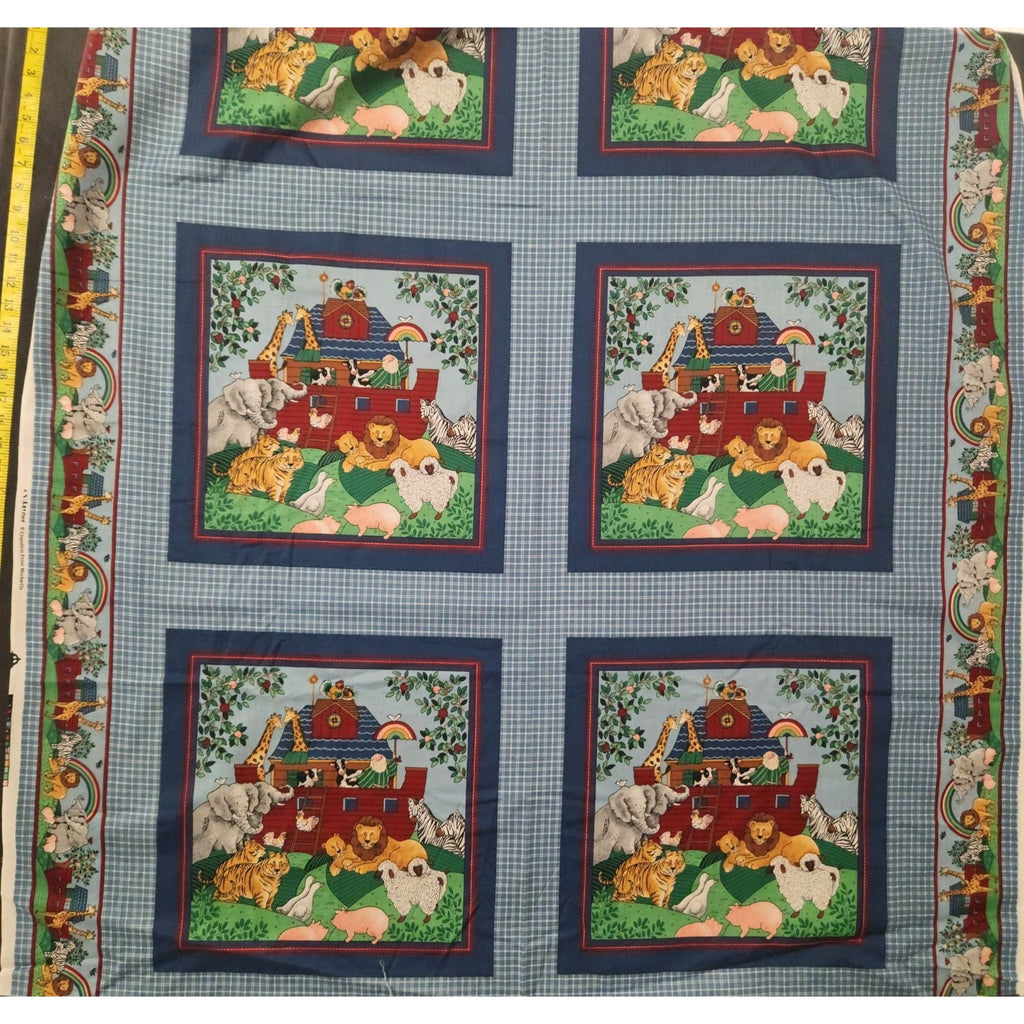 Vintage 1995 Cranston Noah's Ark Fabric Panel, 44x18 Cotton Nursery Quilt