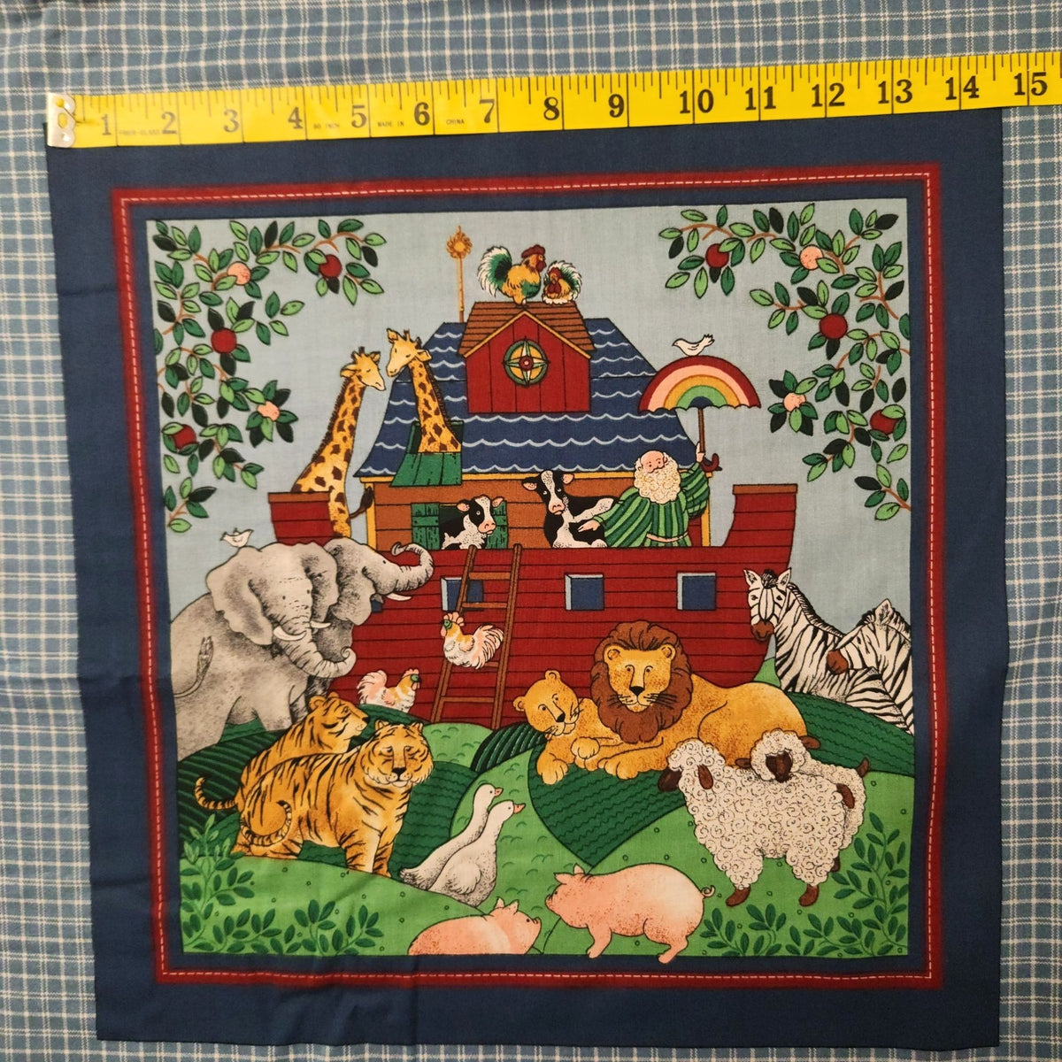 Vintage 1995 Cranston Noah's Ark Fabric Panel, 44x18 Cotton Nursery Quilt
