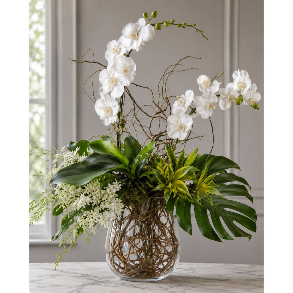 Real Touch White Phalaenopsis Orchid Stem 27 Inch Artificial Orchid Faux Flower Luxury Wedding Centerpiece Designer Floral Decor