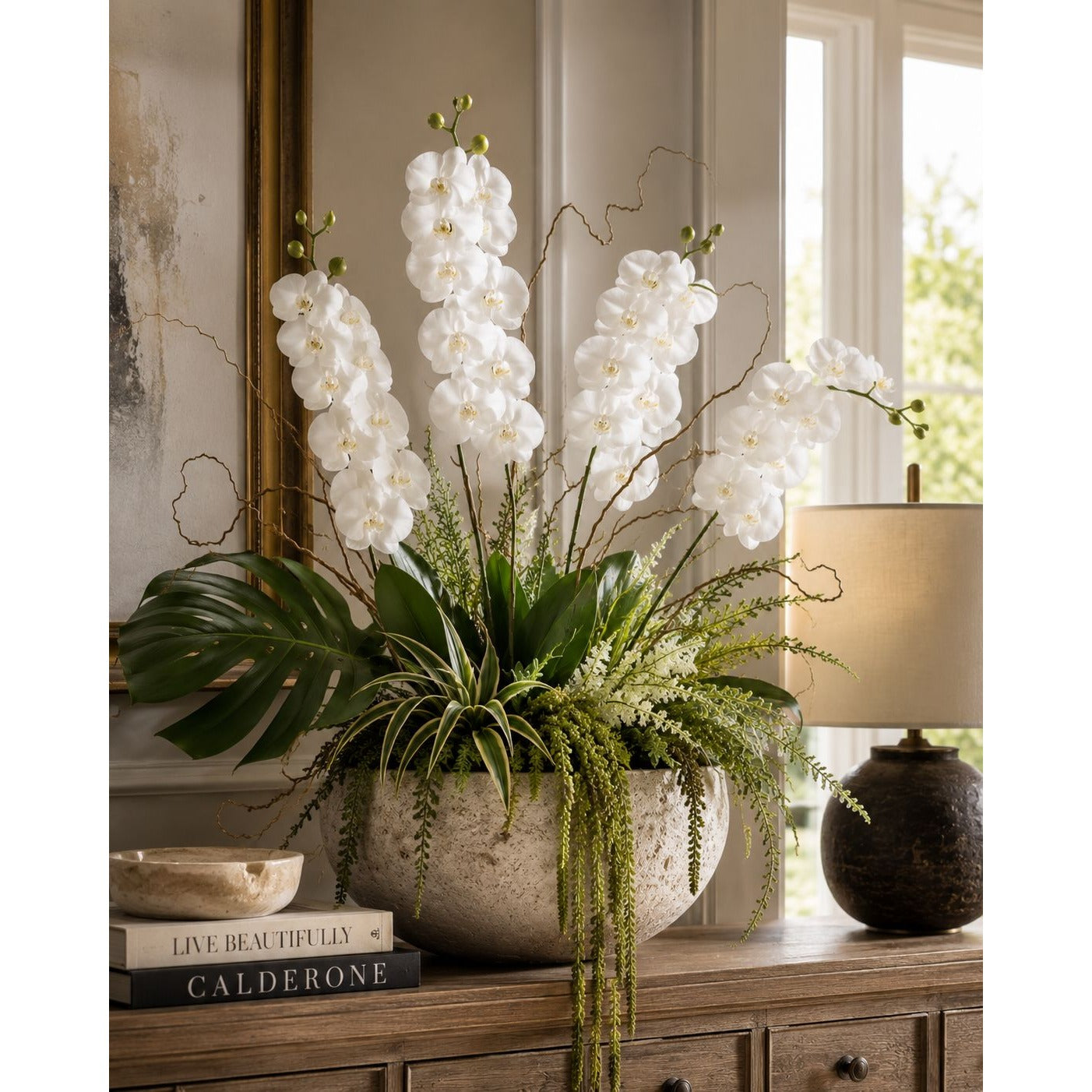 Real Touch White Phalaenopsis Orchid Stem 27 Inch Artificial Orchid Faux Flower Luxury Wedding Centerpiece Designer Floral Decor
