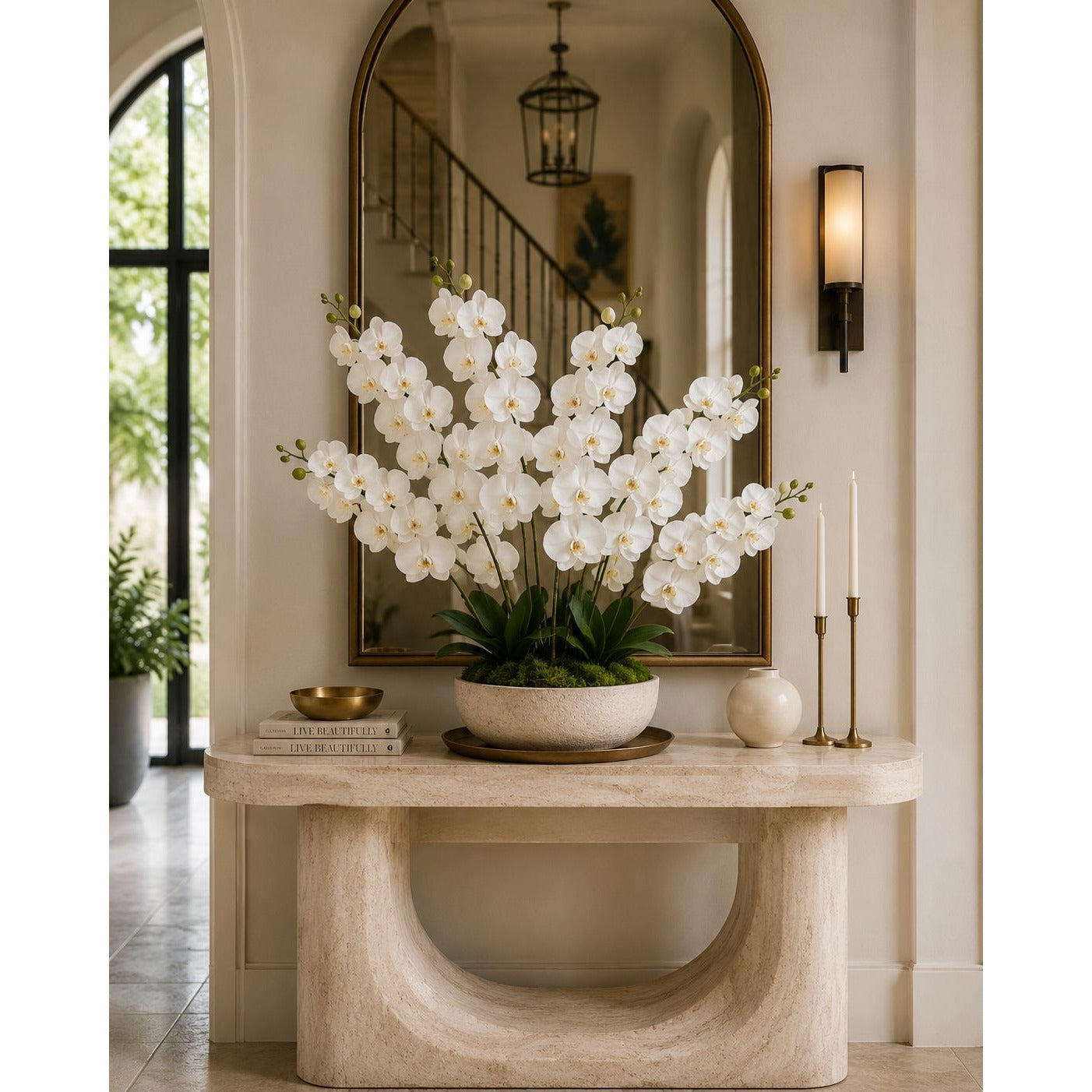 Real Touch White Phalaenopsis Orchid Stem 27 Inch Artificial Orchid Faux Flower Luxury Wedding Centerpiece Designer Floral Decor