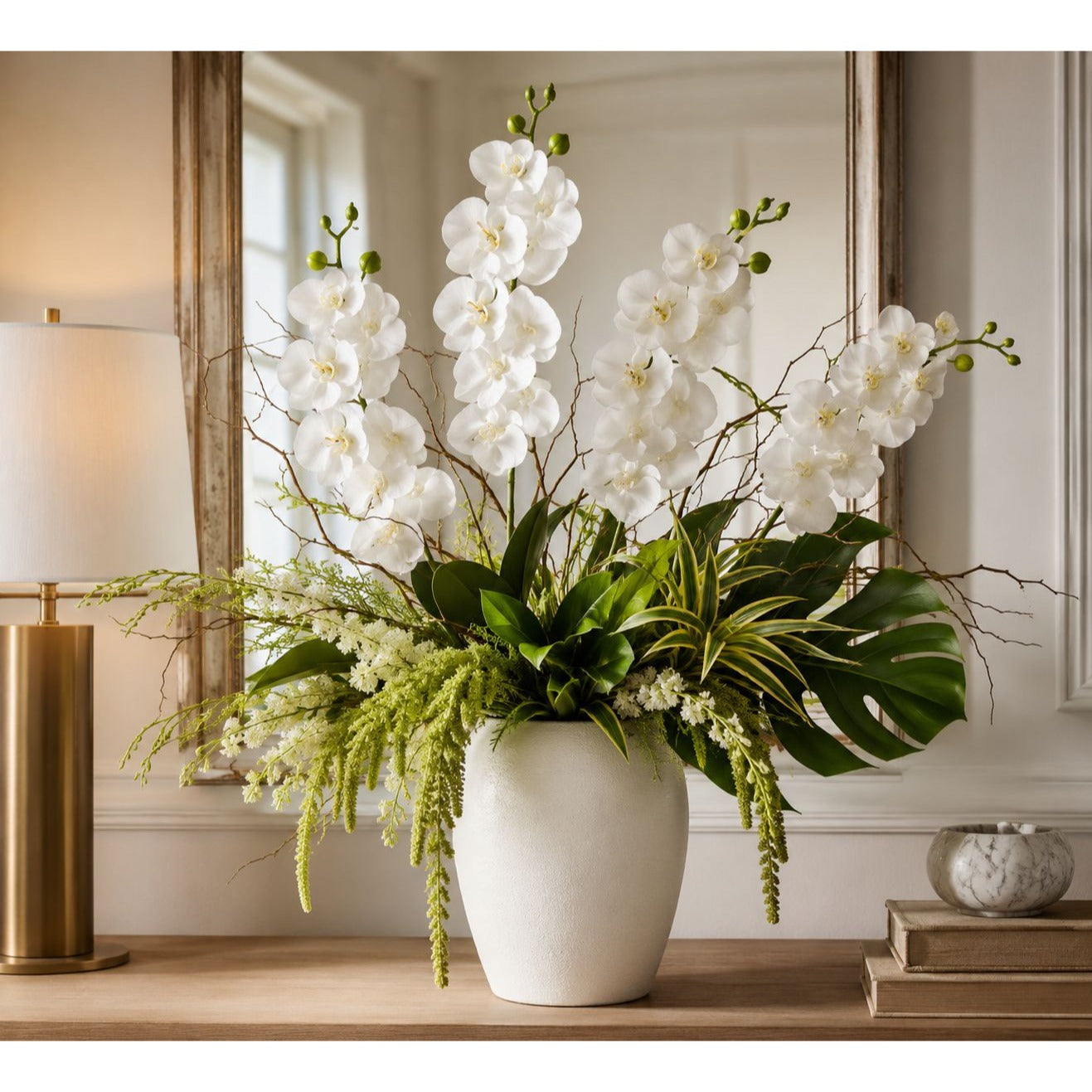 Real Touch White Phalaenopsis Orchid Stem 27 Inch Artificial Orchid Faux Flower Luxury Wedding Centerpiece Designer Floral Decor