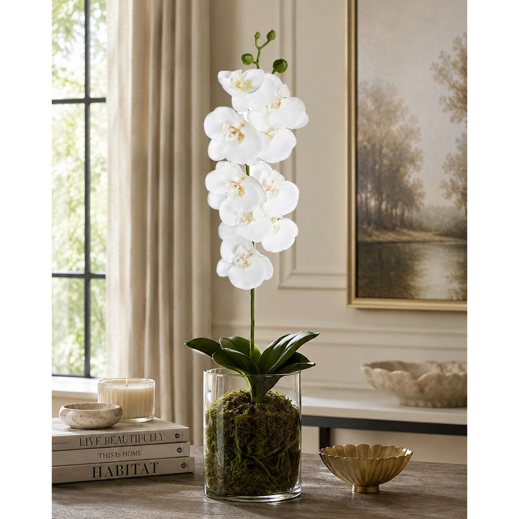 Real Touch White Phalaenopsis Orchid Stem 27 Inch Artificial Orchid Faux Flower Luxury Wedding Centerpiece Designer Floral Decor