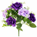 Purple Lavender Artificial Rose Bush, 7 Stems, 12-Inch Faux Flowers