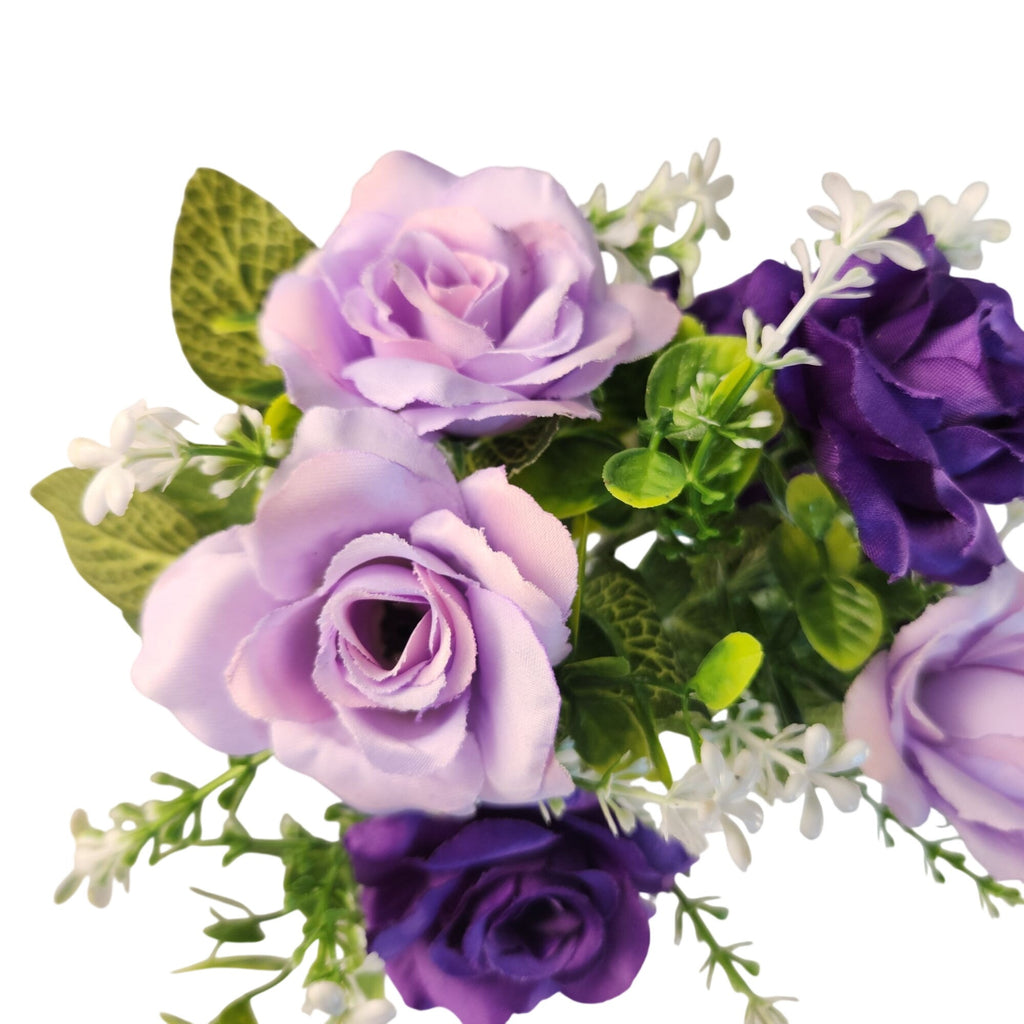 Purple Lavender Artificial Rose Bush, 7 Stems, 12-Inch Faux Flowers