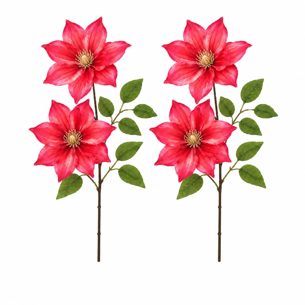 Coral Red Clematis Stem Faux Flower Spray 28 Inch Artificial Bloom Pick Farmhouse Cottage Decor Set of 2