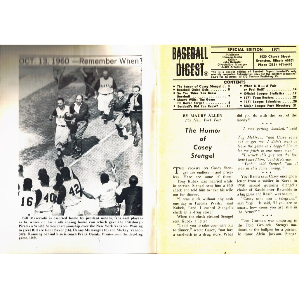 Baseball Digest Special Edition 1971 Hyde Park High School Schedule