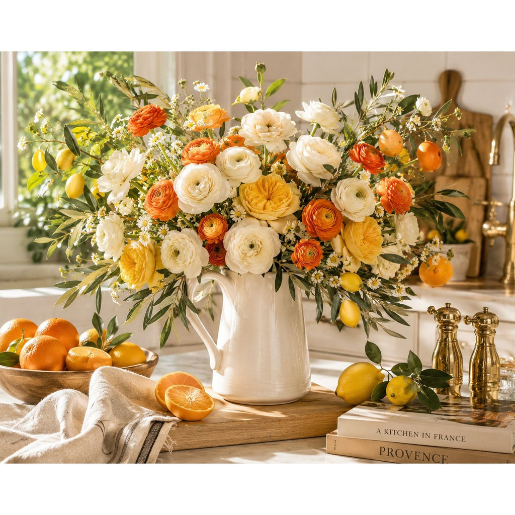 Cream Ranunculus Stems Set of 2 | Faux Ranunculus Flowers | Artificial Ivory Floral Stems | Farmhouse French Country Decor