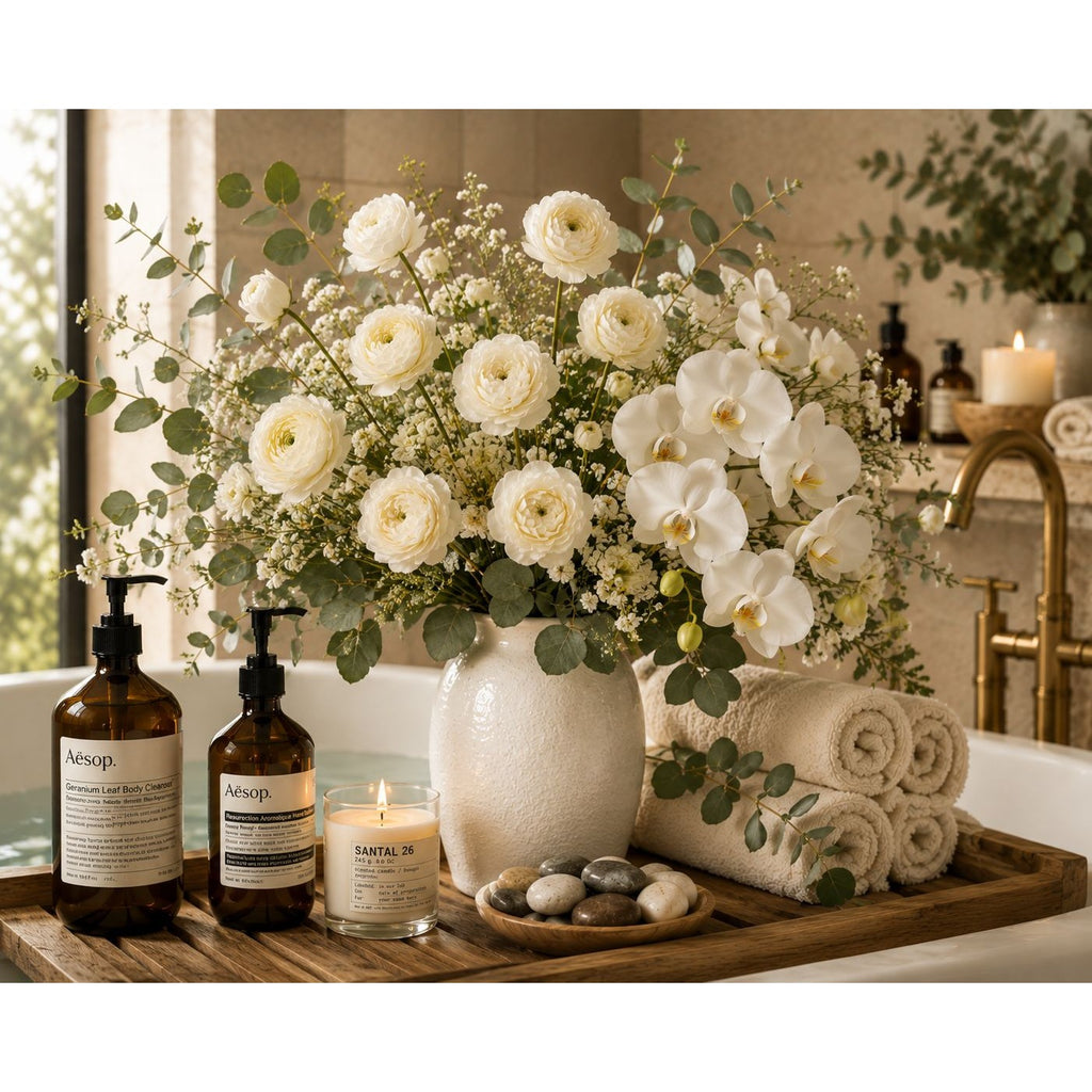 Cream Ranunculus Stems Set of 2 | Faux Ranunculus Flowers | Artificial Ivory Floral Stems | Farmhouse French Country Decor