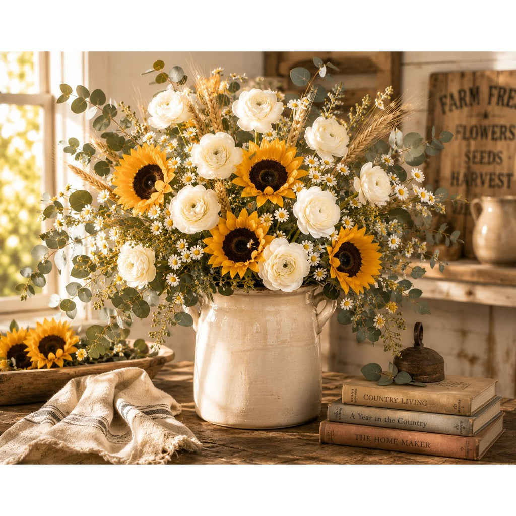 Cream Ranunculus Stems Set of 2 | Faux Ranunculus Flowers | Artificial Ivory Floral Stems | Farmhouse French Country Decor