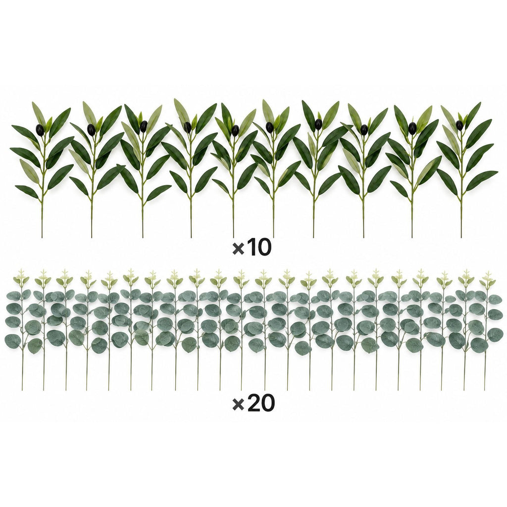 Artificial Olive Eucalyptus Stems Set of 30 12 Inch Faux Greenery Wedding Bouquet Filler Floral Arrangement