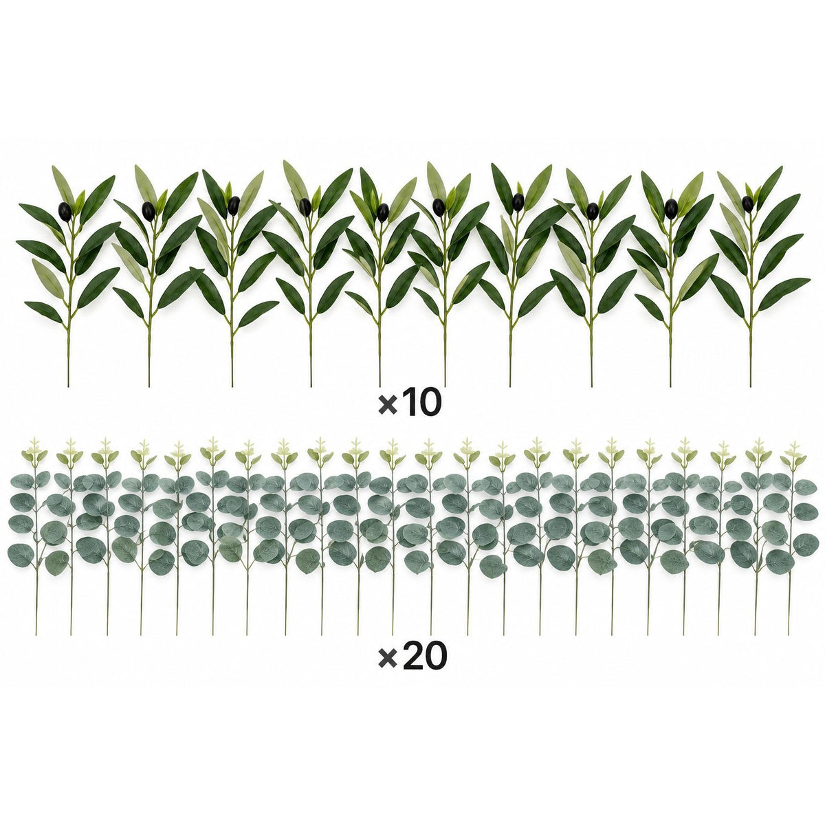Artificial Olive Eucalyptus Stems Set of 30 12 Inch Faux Greenery Wedding Bouquet Filler Floral Arrangement
