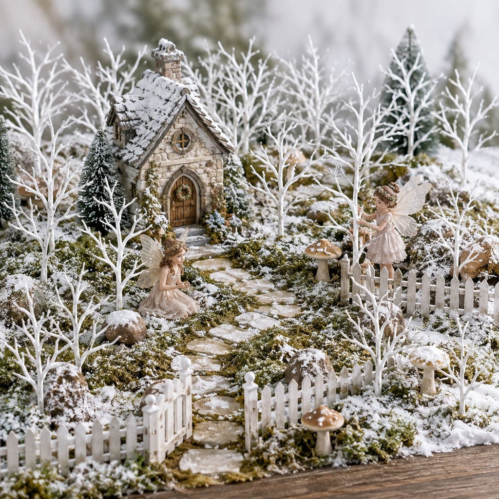 22 White Faux Twig Picks 6 Inch Miniature Trees Christmas Village Diorama Wreath Craft Branches