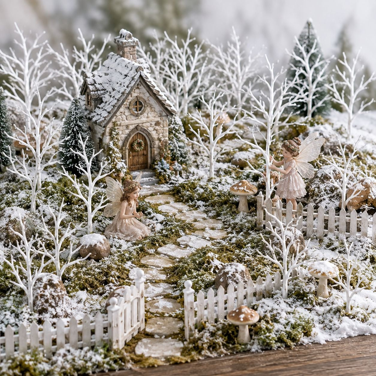 22 White Faux Twig Picks 6 Inch Miniature Trees Christmas Village Diorama Wreath Craft Branches