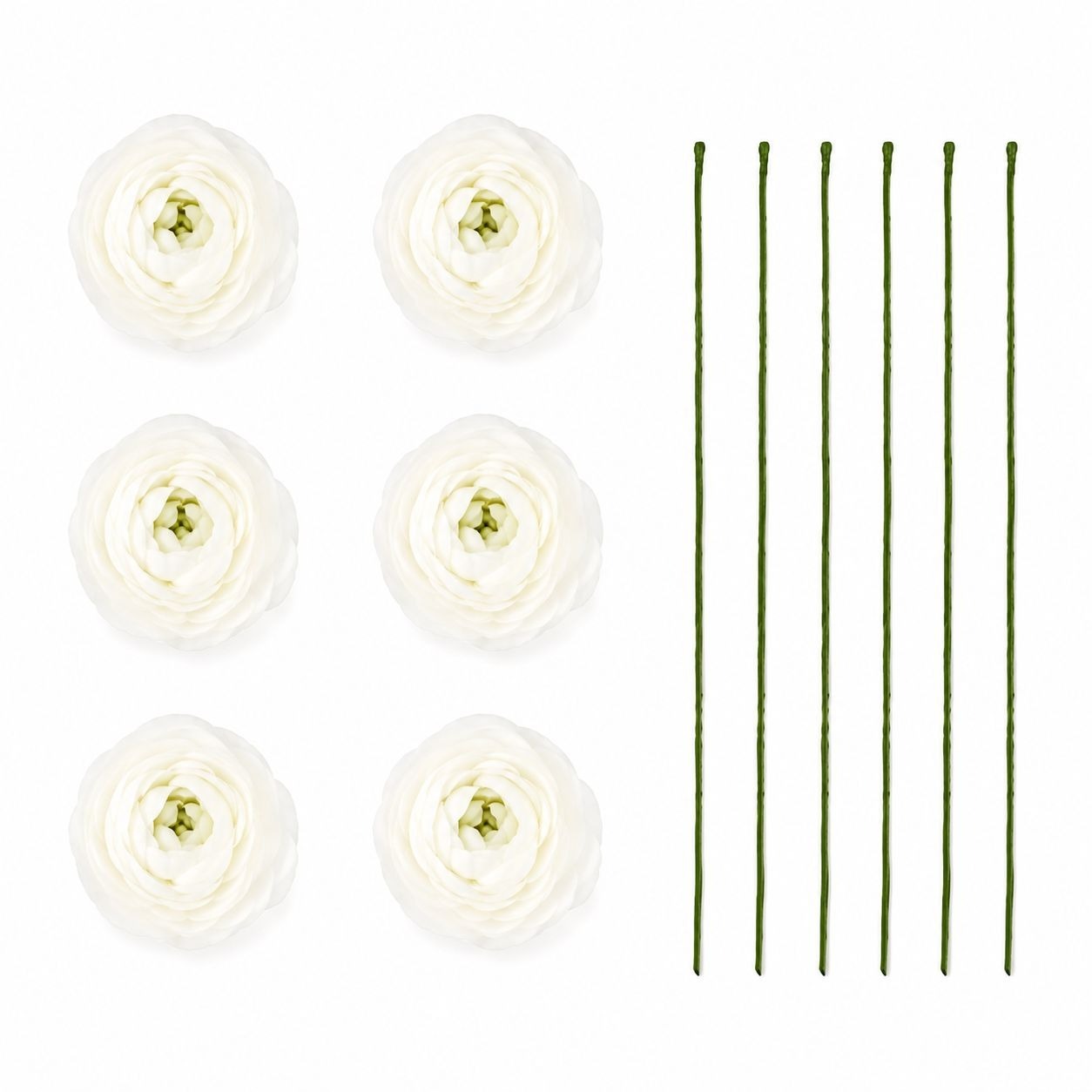 White Artificial Flowers Set of 6 Peony Ranunculus Inspired Blooms Detachable 7 Inch Stems Wreath Wedding Floral Supply