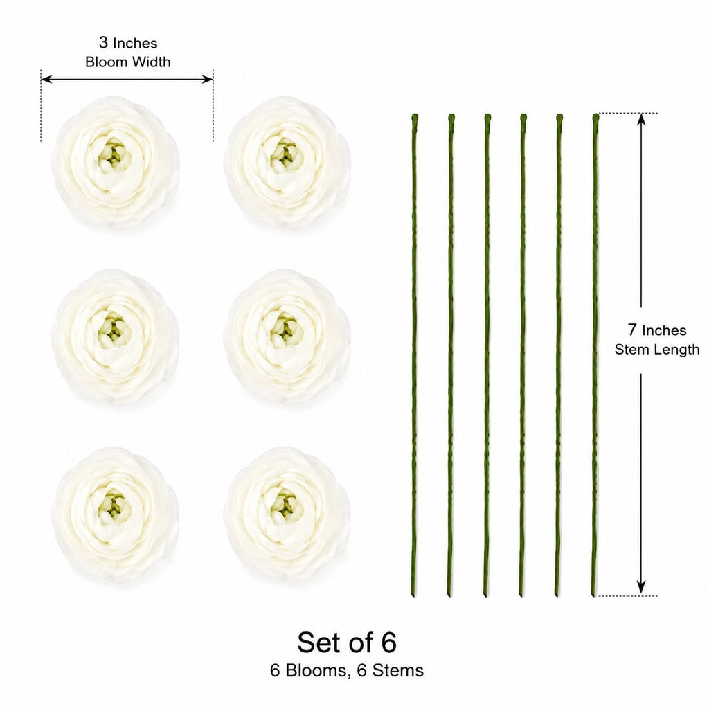 White Artificial Flowers Set of 6 Peony Ranunculus Inspired Blooms Detachable 7 Inch Stems Wreath Wedding Floral Supply