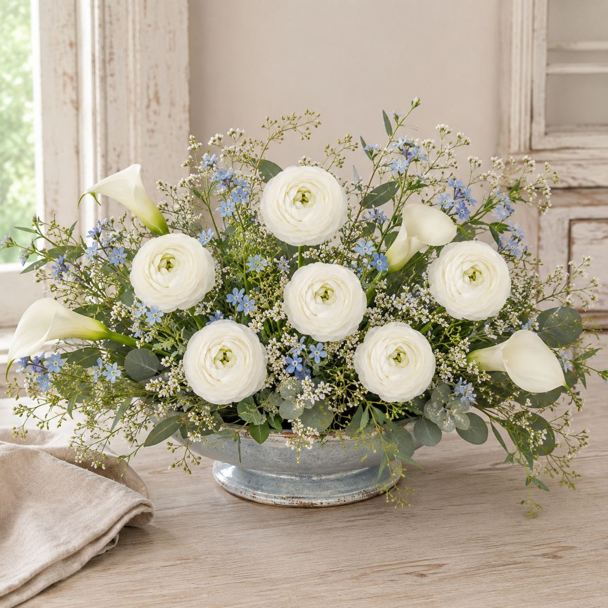 White Artificial Flowers Set of 6 Peony Ranunculus Inspired Blooms Detachable 7 Inch Stems Wreath Wedding Floral Supply