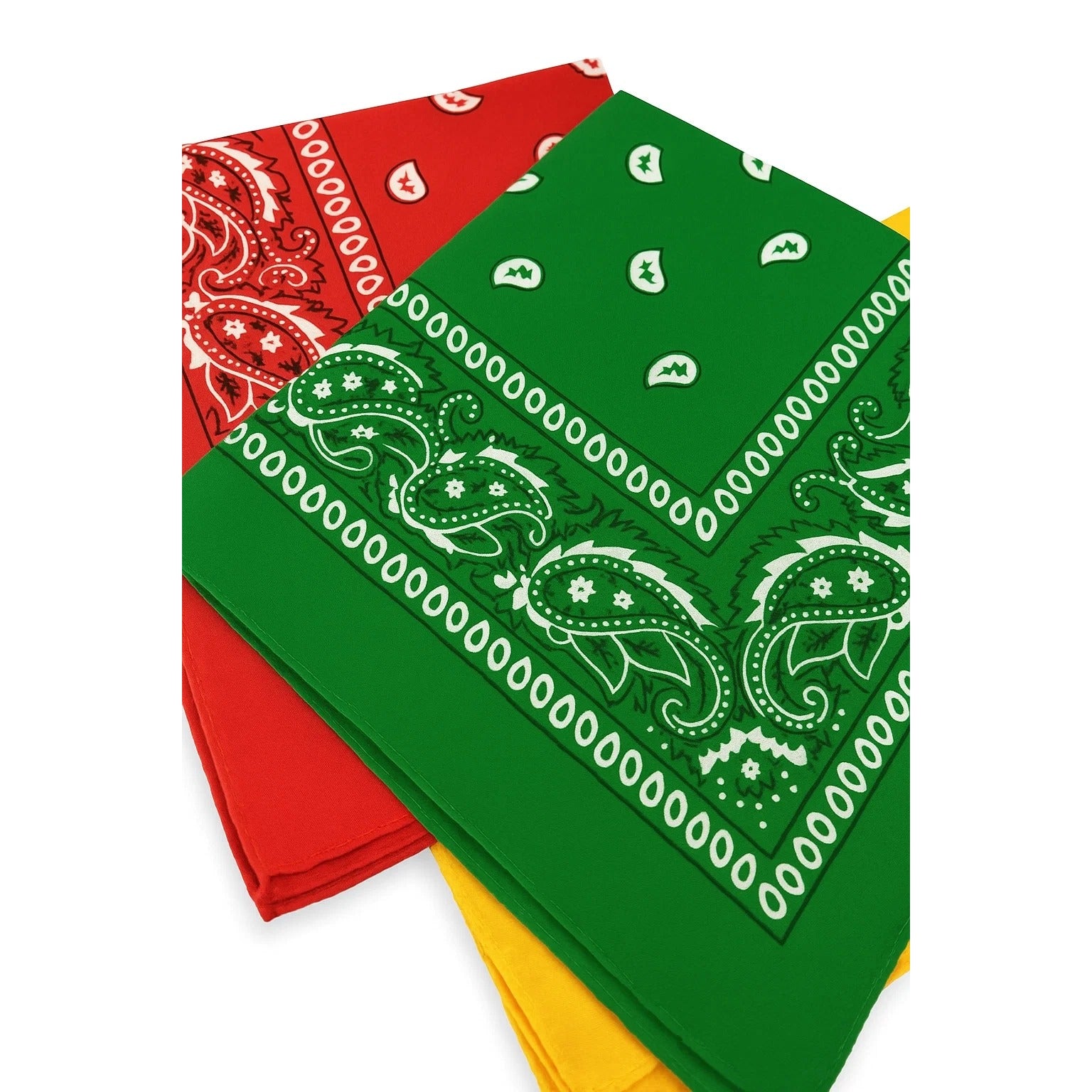 Bandanas 21x21" Western Cowboy Cowgirl - Green Yellow Orange Paisley Square Scarves 3 Pack